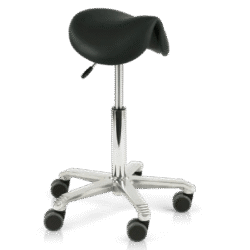 Zadelkruk, ergonomische bureaustoel, verstelbare zitting, kantoorstoel, thuiswerkstoel, comfortabel zitmeubel, industrieel ontwerp, roestvrij staal, wieltjes, flexibele bureaustoel, moderne kantoormeubelen, ergonomisch zitcomfort, verstelbare zadelkruk voor kantoor en thuisgebruik, hoogwaardig design, praktische bureaustoel.